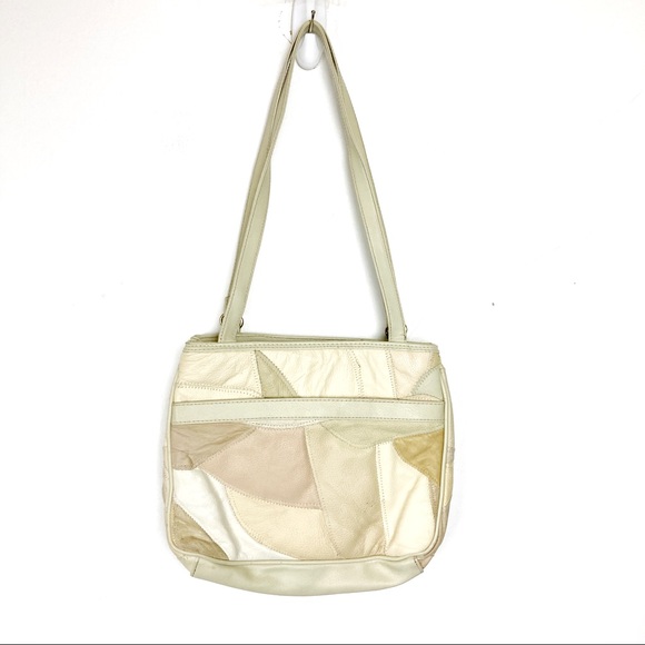 Vintage leather patchwork purse 80s 90s cream pink retro neutral beige white - Picture 2 of 12